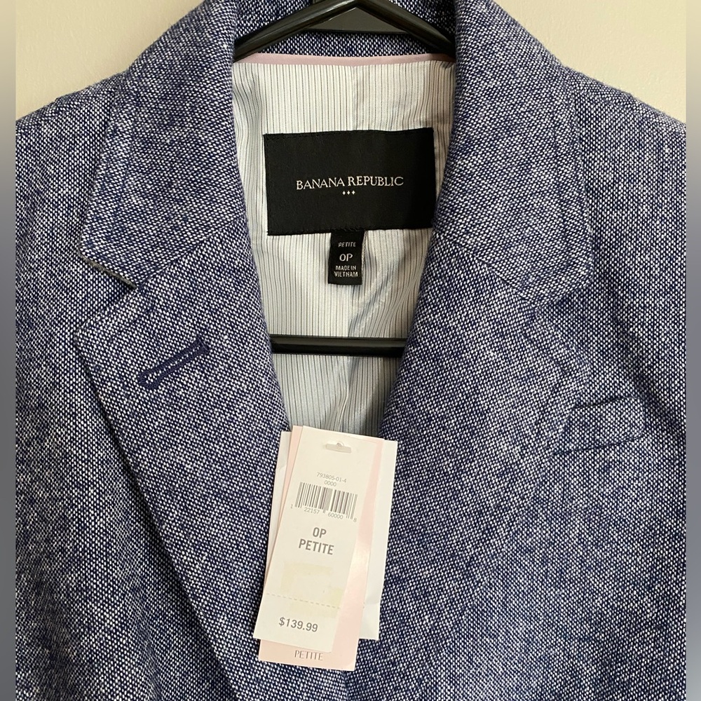 NWT Banana Republic Academy Tweed Blazer Wool Blend Blue Size 0 Petite - Picture 4 of 14